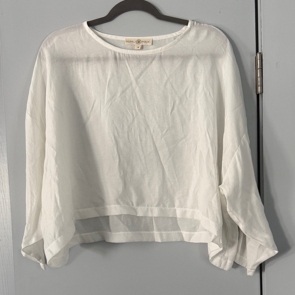 Mimu Maxi Slouch Top, Long Sleeve Cropped, in White, Size Small